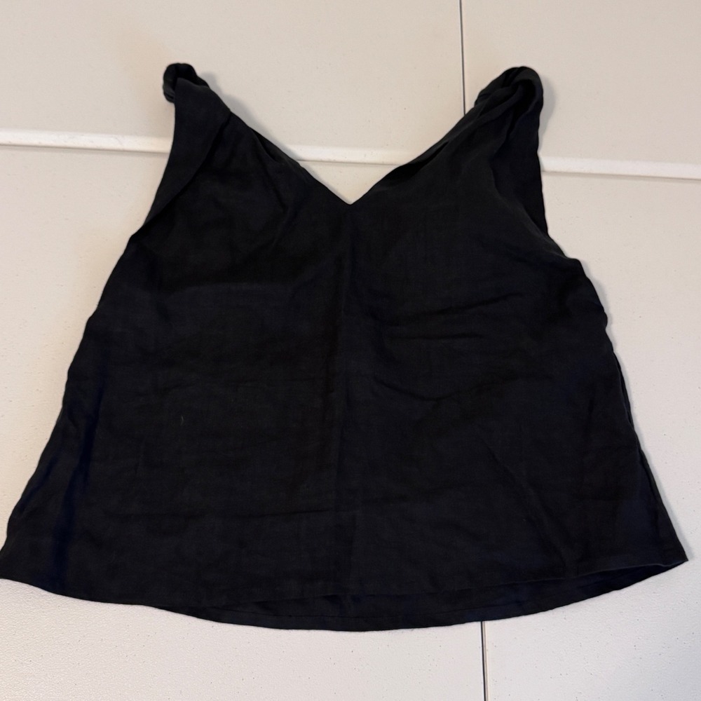 Deiji Studios Black 100% Linen V-Neck Knot Shoulder Tank Top Size M/L g3